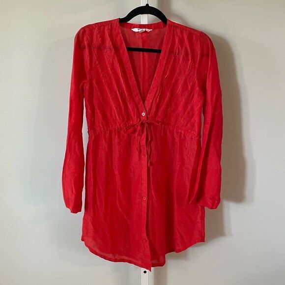 Athleta Red V-Neck Long Sleeve Button Down - Picture 1 of 5